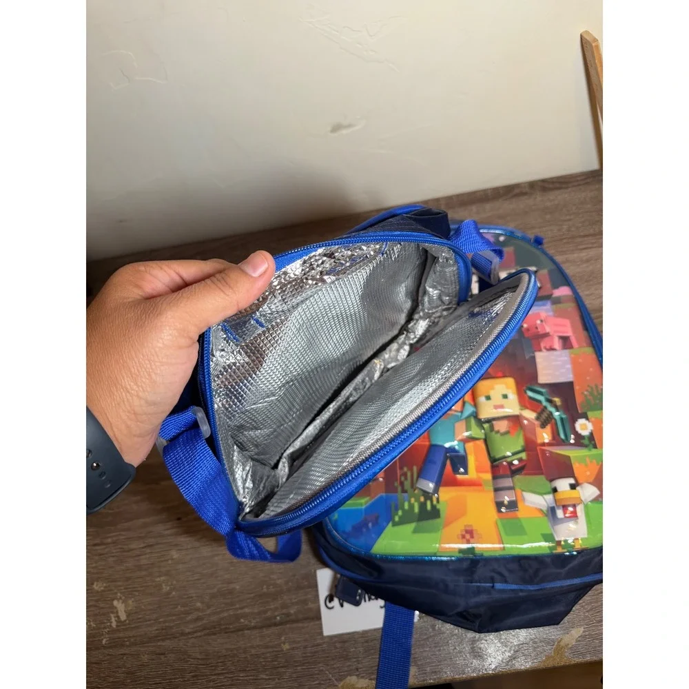 Minecraft Backpack Lunch Bag 2 Piece Set Light Up Graphic Blue